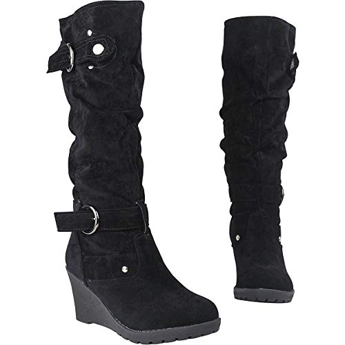Wealsex Mujer Botas Otoño e Invierno Slim Fit Tubo Largo Botas Cuñas Mujer Botas Altas Negro 38