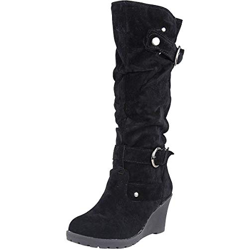Wealsex Mujer Botas Otoño e Invierno Slim Fit Tubo Largo Botas Cuñas Mujer Botas Altas Negro 38