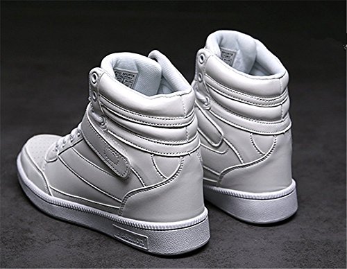 Wealsex Zapatillas de Cuña para Mujer Botas Botines Alta Zapatos Deportivos Oculto Talón Altura 3.5cm Interior Sneakers Blanco 39