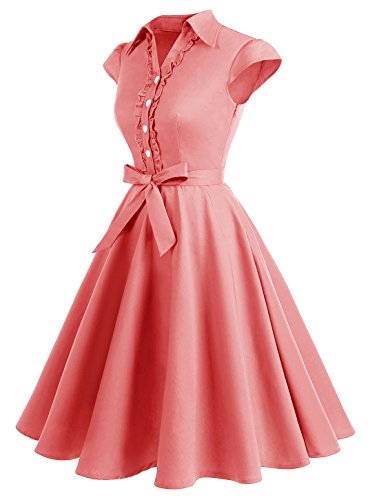 Wedtrend Vestido Vintage Escote V 1950s Cóctel Rockabilly Mujer Vestido Fiesta WTP10007CoralS