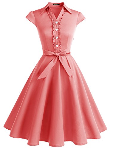 Wedtrend Vestido Vintage Escote V 1950s Cóctel Rockabilly Mujer Vestido Fiesta WTP10007CoralS