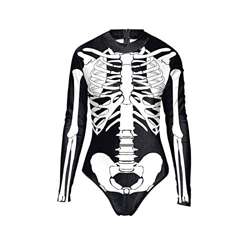 Weichunya Cráneo Diseño del traje de baño de la manga con cremallera Loog Surf traje de baño blanca impresa manera del traje de baño de las mujeres Maillot 3D Imprimir Fiesta de Halloween Horror Skele