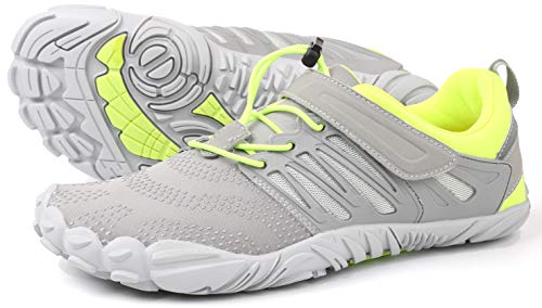 WHITIN Zapatilla Minimalista de Barefoot Trail Running para Hombre Mujer Five Fingers Fivefingers Zapato Descalzo Correr Deportivas Fitness Gimnasio Calzado Asfalto Verde Gris 44