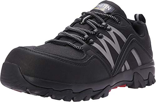 WHITIN Zapatos de Seguridad Hombres Zapatillas de Trabajo con Punta de Acero Ultra Liviano Reflectivo Anti-Deslizante Transpirable Zapatos de Industriay Construcción Negro 44 EU