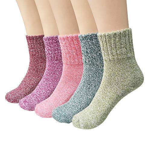 WKTRSM Calcetines Termicos Mujer Invierno Navidad Calcetines Divertidos Gruesa Suave Cómodo Calcetines de Lana Cálidos Casual Calcetines de Punto, 5 Pares