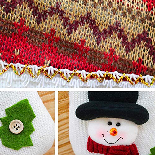 Wohlstand Juego de 3 Calcetines de Navidad Regalode Decoración Bordado,Santa Claus,Muñeco de Nieve,y Alce Bolsa,Mini Botas Bolsillo Calcetín de Tartán de Felpa Roja Para Presenta la Colgante del árbol