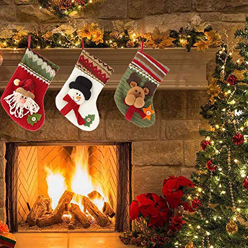 Wohlstand Juego de 3 Calcetines de Navidad Regalode Decoración Bordado,Santa Claus,Muñeco de Nieve,y Alce Bolsa,Mini Botas Bolsillo Calcetín de Tartán de Felpa Roja Para Presenta la Colgante del árbol