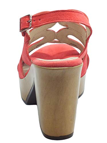 Wonders L-9161 Ante V Coral - Sandalias para mujer de nobuck, tacón alto con efecto madera Rojo Size: 37 EU