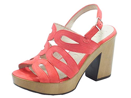 Wonders L-9161 Ante V Coral - Sandalias para mujer de nobuck, tacón alto con efecto madera Rojo Size: 37 EU