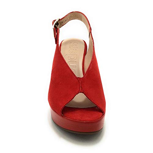 Wonders L9151 Sandalia Plataforma tacón Ante Rojo - 36