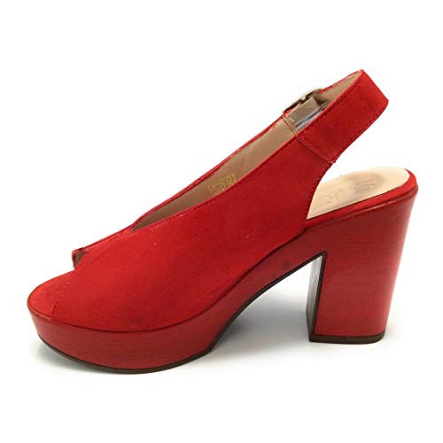 Wonders L9151 Sandalia Plataforma tacón Ante Rojo - 36
