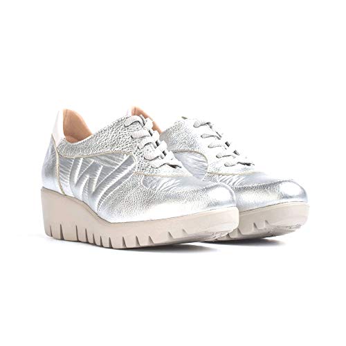 WONDERS - Zapatillas Casual - Cuero para: Mujer Color: Wash/Nylon M/Wash Plata Talla: 41