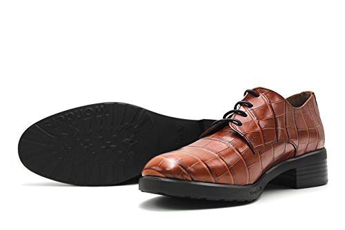 Wonders - Zapatos de tacón bajo y Ancho, de Piel Coco,con Cordones, Suela de Goma, para: Mujer Color: COGÑAC Talla:36