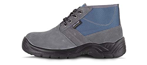 Work Team Bota de Serraje y Lona con Cordones. Tipo chiruca. Suela PU bidensidad. Puntera y Plantilla de Acero Hombre Gris 47