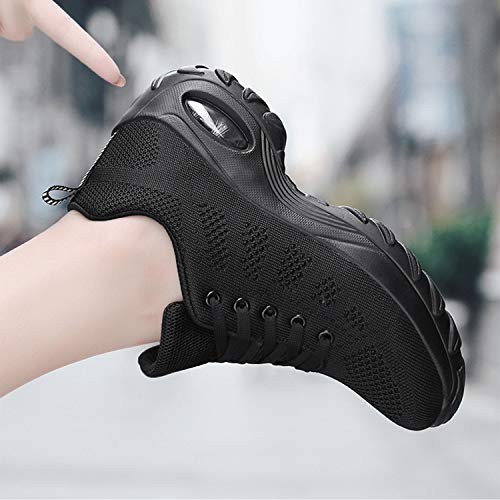 WOWEI Zapatillas Deportivas de Mujer Ligero Respirable Running Sneakers Mesh Plataforma Mocasines Zapatos de Cuña,Negro,35 EU