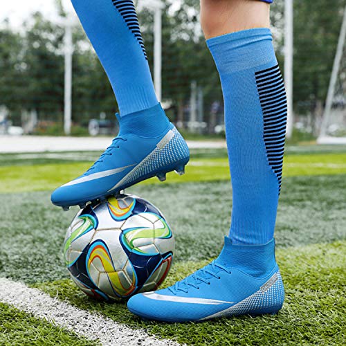 WOWEI Zapatos de Fútbol Hombre Spike Aire Libre Profesionales Atletismo Training Botas de Fútbol Zapatillas de Deporte,T2150 Azul,35 EU