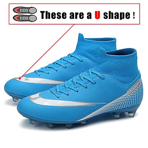 WOWEI Zapatos de Fútbol Hombre Spike Aire Libre Profesionales Atletismo Training Botas de Fútbol Zapatillas de Deporte,T2150 Azul,35 EU