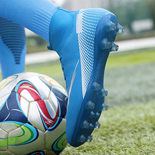 WOWEI Zapatos de Fútbol Hombre Spike Aire Libre Profesionales Atletismo Training Botas de Fútbol Zapatillas de Deporte,T2150 Azul,35 EU