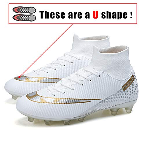 WOWEI Zapatos de Fútbol Hombre Spike Aire Libre Profesionales Atletismo Training Botas de Fútbol Zapatillas de Deporte,t2150 Blanco,35 EU