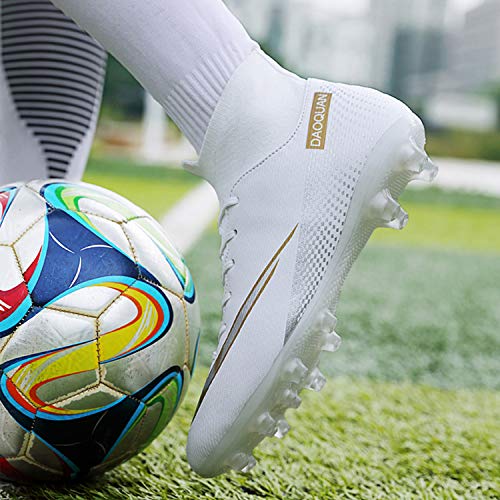 WOWEI Zapatos de Fútbol Hombre Spike Aire Libre Profesionales Atletismo Training Botas de Fútbol Zapatillas de Deporte,t2150 Blanco,35 EU