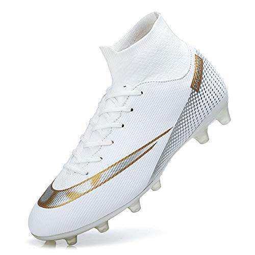 WOWEI Zapatos de Fútbol Hombre Spike Aire Libre Profesionales Atletismo Training Botas de Fútbol Zapatillas de Deporte,t2150 Blanco,35 EU