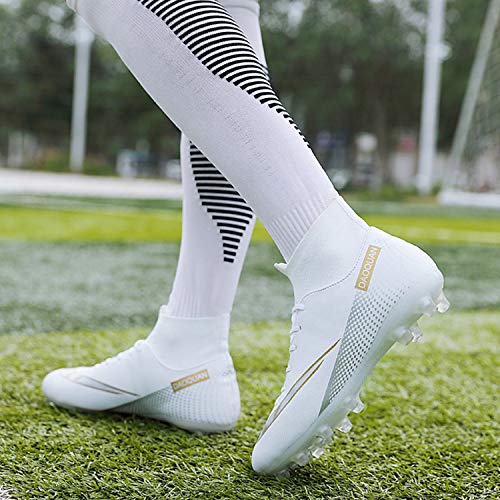 WOWEI Zapatos de Fútbol Hombre Spike Aire Libre Profesionales Atletismo Training Botas de Fútbol Zapatillas de Deporte,t2150 Blanco,35 EU