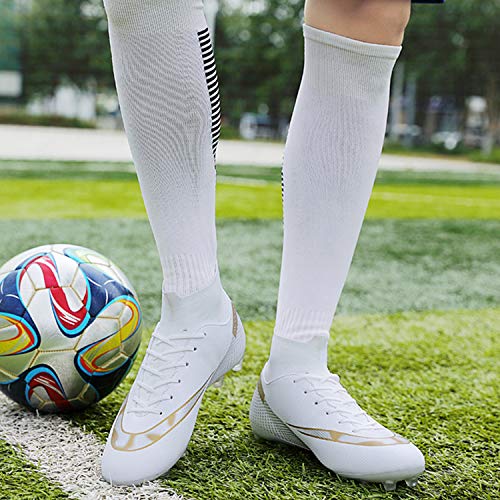 WOWEI Zapatos de Fútbol Hombre Spike Aire Libre Profesionales Atletismo Training Botas de Fútbol Zapatillas de Deporte,t2150 Blanco,43 EU