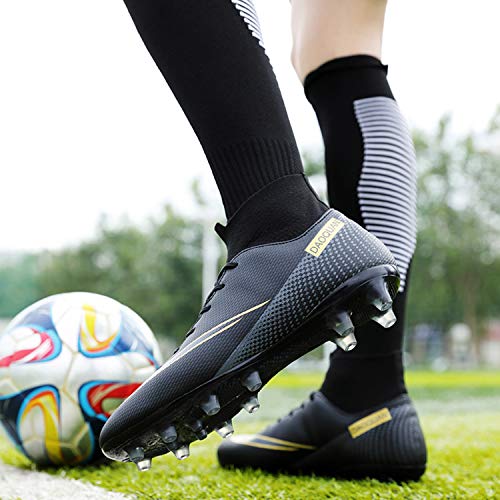 WOWEI Zapatos de Fútbol Hombre Spike Aire Libre Profesionales Atletismo Training Botas de Fútbol Zapatillas de Deporte,T2150 Negro,42 EU