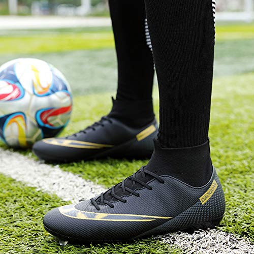 WOWEI Zapatos de Fútbol Hombre Spike Aire Libre Profesionales Atletismo Training Botas de Fútbol Zapatillas de Deporte,T2150 Negro,43 EU