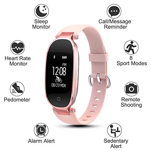 WOWGO Pulsera Monitor de Actividad Pulsómetro y Podómetro para Mujeres Impermeable IP67, con Bluetooth Contador de Pasos y Monitor de Sueño para Smartphones con Android e iOS: iPhone, Samsung