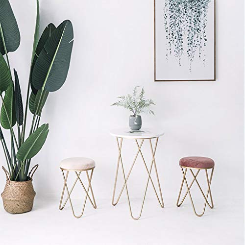 WXX Taburete de Maquillaje, reposapiés Taburete Redondo de Mediados de Siglo Moderno otomano de Terciopelo, Mesa Auxiliar de reposapiés, diseño de Patas de Metal extraíble (Rosa),Rosado