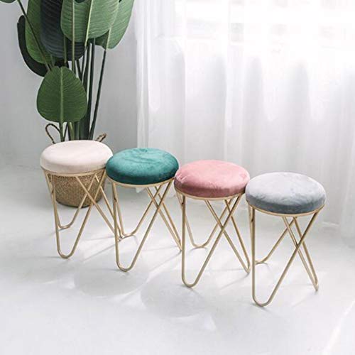 WXX Taburete de Maquillaje, reposapiés Taburete Redondo de Mediados de Siglo Moderno otomano de Terciopelo, Mesa Auxiliar de reposapiés, diseño de Patas de Metal extraíble (Rosa),Rosado