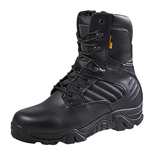 Wygwlg Botas de Combate de Cuero Negro para Hombre Botas tácticas del ejército de Altura Media Botas Militares duraderas de la Selva Botas de Combate de acción,Black-37