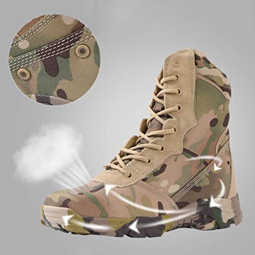 Wygwlg Botas de Combate Militares de Camuflaje con Cordones para Hombres Zapatos de Entrenamiento tácticos Impermeables Botines de acción Bota Desert Spec-Ops,Camo-43