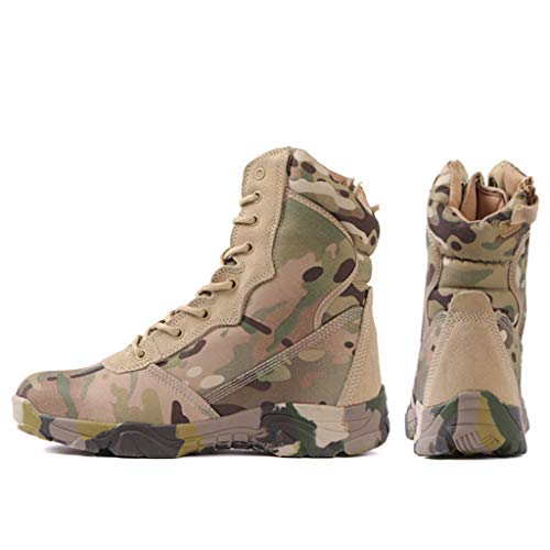 Wygwlg Botas de Combate Militares de Camuflaje con Cordones para Hombres Zapatos de Entrenamiento tácticos Impermeables Botines de acción Bota Desert Spec-Ops,Camo-43