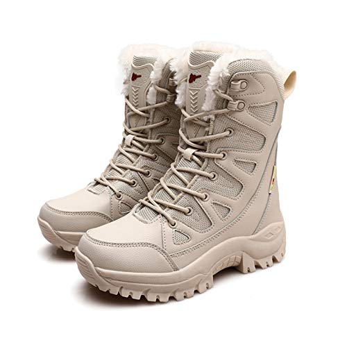 Wygwlg Botas Militares de Invierno para Hombre, Botas Altas de Cuero Nieve, Botas Impermeables para el Desierto, Botas de Terciopelo cálidas de algodón de Talla Grande, Sand Color-37