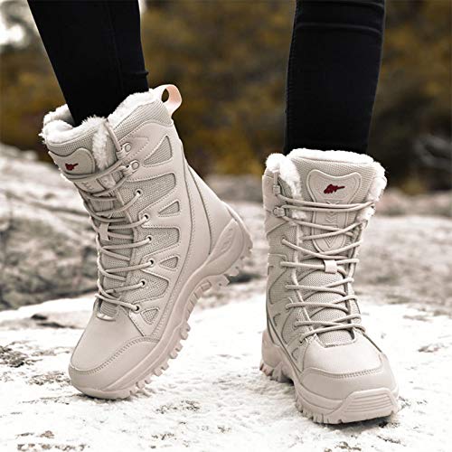 Wygwlg Botas Militares de Invierno para Hombre, Botas Altas de Cuero Nieve, Botas Impermeables para el Desierto, Botas de Terciopelo cálidas de algodón de Talla Grande, Sand Color-37