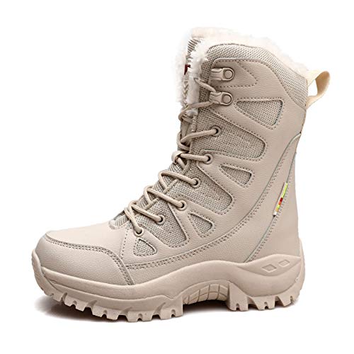 Wygwlg Botas Militares de Invierno para Hombre, Botas Altas de Cuero Nieve, Botas Impermeables para el Desierto, Botas de Terciopelo cálidas de algodón de Talla Grande, Sand Color-37