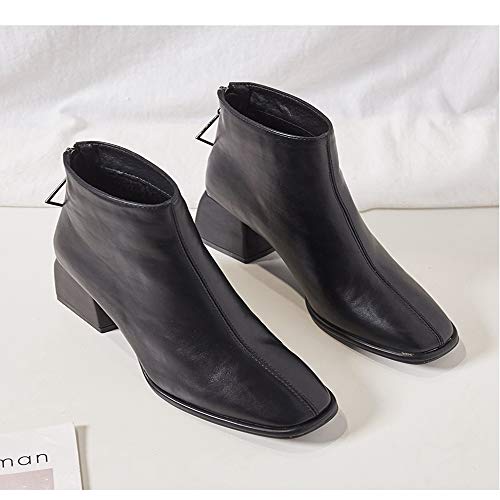 WYTX Botas para mujerCabeza Cuadrada De Tacón Alto Más Botines De Terciopelo con Cremallera Gruesa con Botas Martin Botas De Mujer Negro