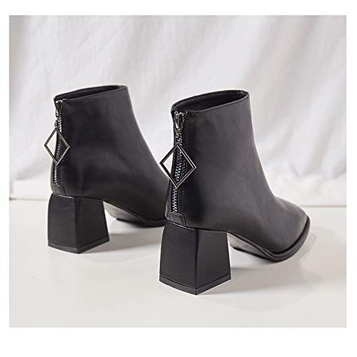 WYTX Botas para mujerCabeza Cuadrada De Tacón Alto Más Botines De Terciopelo con Cremallera Gruesa con Botas Martin Botas De Mujer Negro