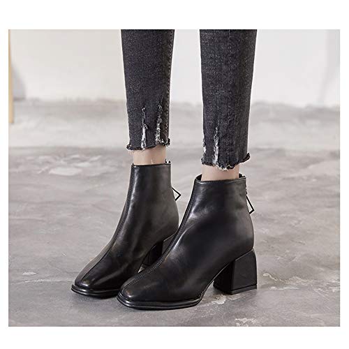 WYTX Botas para mujerCabeza Cuadrada De Tacón Alto Más Botines De Terciopelo con Cremallera Gruesa con Botas Martin Botas De Mujer Negro