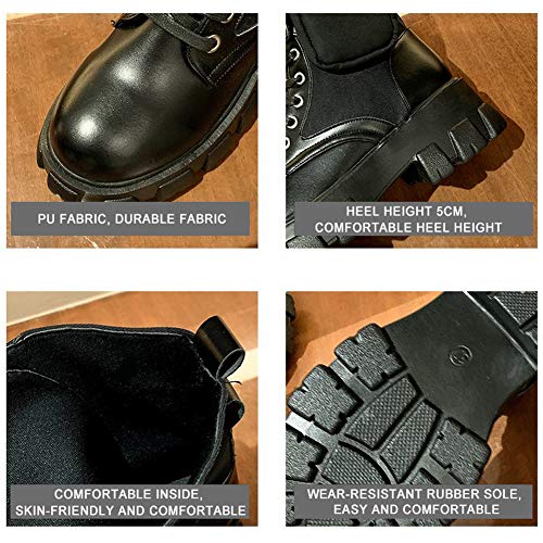 WZRY Botines de Combate para Mujer, con Bolsillo Extraíble Cabeza Redonda Botas Resistente al Agua y Cómodo Desgaste para Invierno Otoño, Negro, 37Black-38
