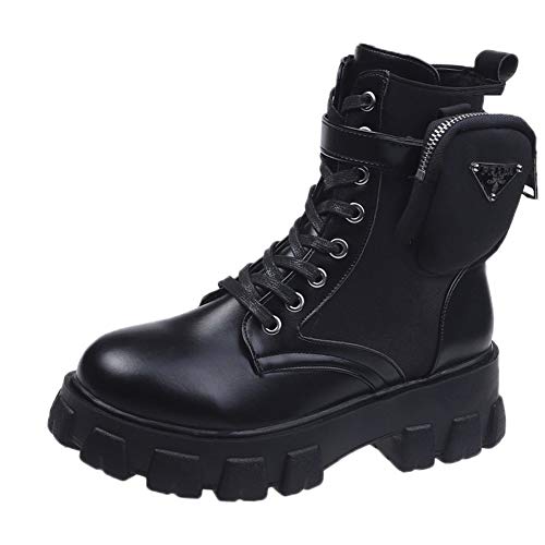 WZRY Botines de Combate para Mujer, con Bolsillo Extraíble Cabeza Redonda Botas Resistente al Agua y Cómodo Desgaste para Invierno Otoño, Negro, 37Black-38