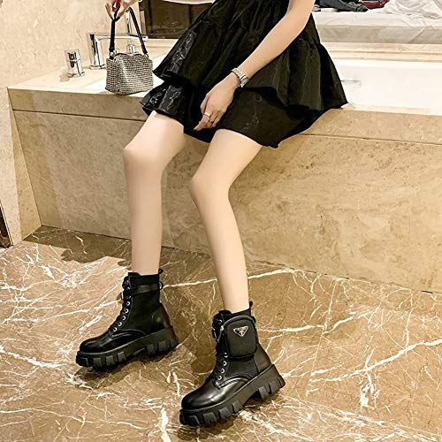 WZRY Botines de Combate para Mujer, con Bolsillo Extraíble Cabeza Redonda Botas Resistente al Agua y Cómodo Desgaste para Invierno Otoño, Negro, 37Black-38