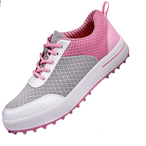 XIANGYANG Zapatos de Golf para Mujer, Clavos de fijación Zapatos de Golf para Damas Zapatos de Entrenamiento de Senderismo Antideslizantes Resistentes al Desgaste,Rosado,36