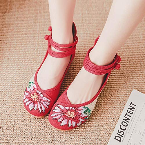 XIANNV Disco De Tacón Bajo Hebilla De Color Ropa De Los Zapatos De Las Mujeres Solteras Zapatos De Tela A Juego Bordado Baile Zapatos De Las Señoras del Estilo Chino Mary Jane Zapatos