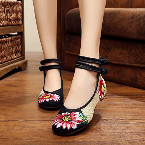 XIANNV Disco De Tacón Bajo Hebilla De Color Ropa De Los Zapatos De Las Mujeres Solteras Zapatos De Tela A Juego Bordado Baile Zapatos De Las Señoras del Estilo Chino Mary Jane Zapatos