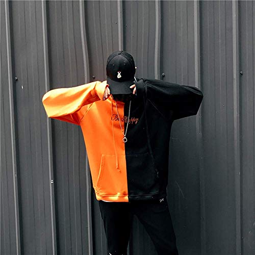 XIAOYAO Hombre Sudadera con Capucha Deportiva Manga Larga Hoodie Casual Camisa de Entrenamiento (XXL, Naranja Negro)