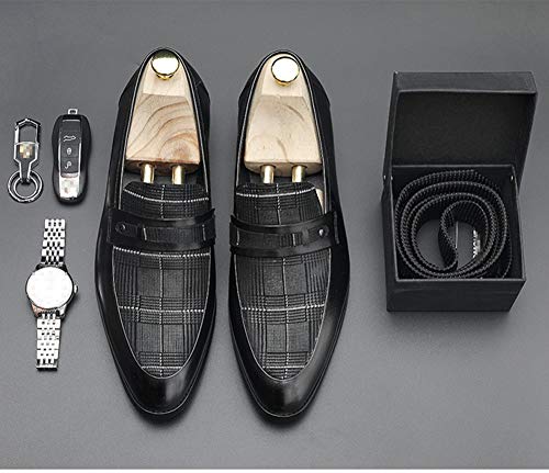 XINGJU Zapatos De Cuero Tendencia De Moda De Cuero Zapatos De Primera Capa para Hombres Zapatos De Oficina Zapatos Formales Antideslizantes Adecuado para Viajes Al Aire Libre,Black-EU43
