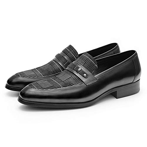 XINGJU Zapatos De Cuero Tendencia De Moda De Cuero Zapatos De Primera Capa para Hombres Zapatos De Oficina Zapatos Formales Antideslizantes Adecuado para Viajes Al Aire Libre,Black-EU43